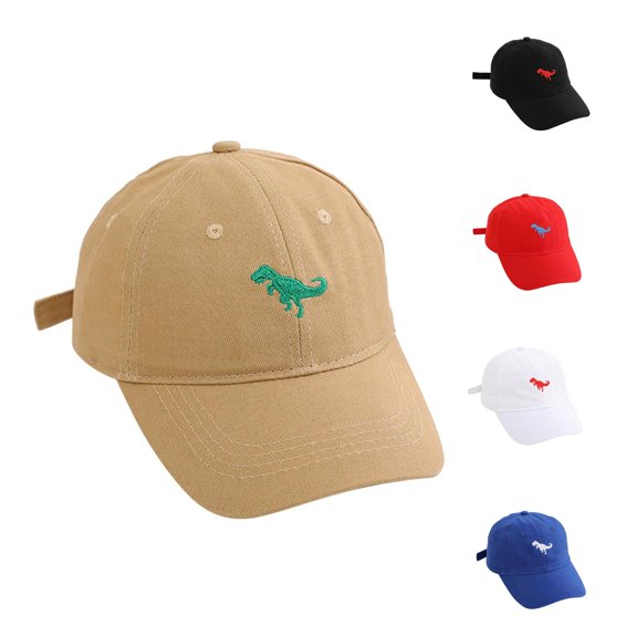 Oiyii Toddler Boy's Classic Adjustable Baseball Caps Embroidered Dino Print Beach Sun Hats, Khaki