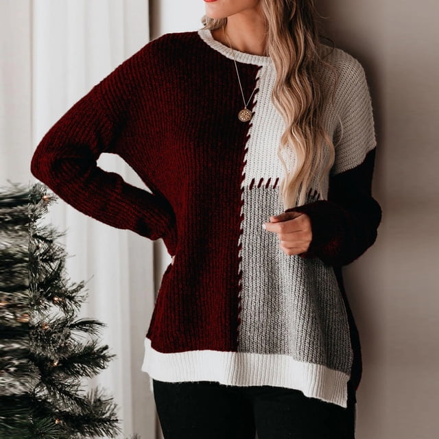 EGNMCR Chandails pour Femmes Femmes et Hiver Chandails Décontractés Col Rond Chandail Ample Chandail en Tricot Haut
