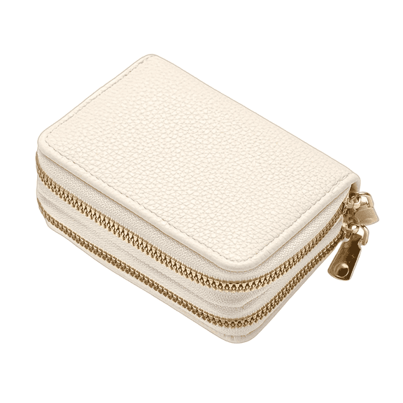 GASTROPOD 2026 New Card Holder for Women Double Zipper Credit Card Wallets for Women Multifunctional Card Holder Wallet for Women for Work Travel Shopping Off White