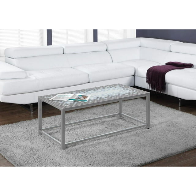Monarch Specialties Coffee Table, Accent, Cocktail, Rectangular, Living Room, 42" L, Blue Tile, Grey Metal, Transitional