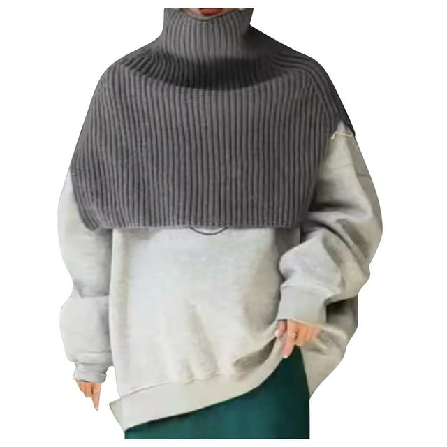 Châle Cape à Col Roulé Uni pour Femme d'Automne et d'Hiver, Châle en Tricot pour Chandail