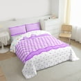 thumbnail image 3 of jejeloiu Cartoon Bow Loves Queen Comforter Set,Purple White Bedding Comforter Set For Girl Reversible 3-Piece, 3 of 8