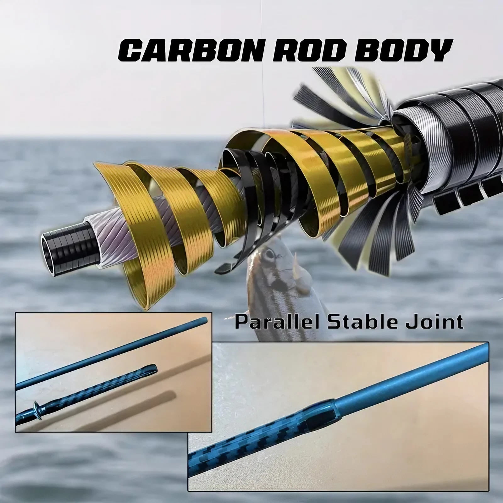 165cm/64.96inch-Black and Gold Fishing Rod-High Quality Carbon