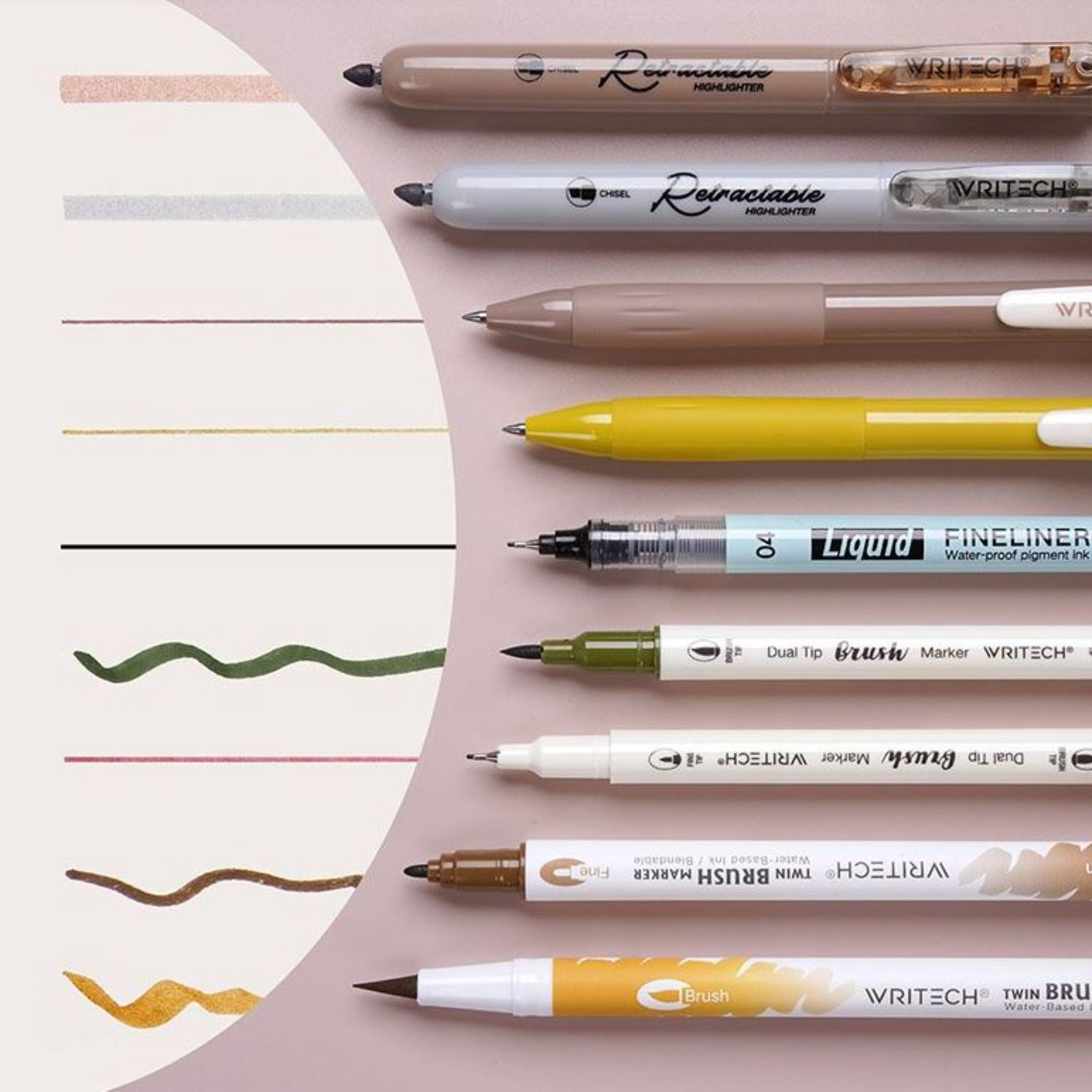 Writech Journal Kit, Pouch + 9 Pens, Earth Tones