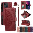 thumbnail image 1 of For iPhone 14 Plus Wallet Case, 9 Card Slots RFID Blocking Crossbody Leather Cover, Zipper Pocket, Detachable Wrist & Shoulder Strap, Magnetic Shockproof Protective Phone Case for Women,Red, 1 of 11