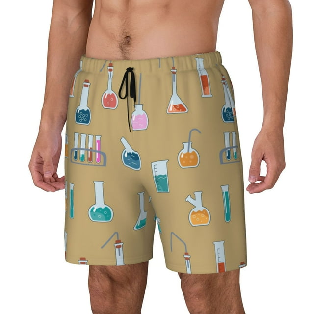 Kdxio Chemistry Class Print Mens Swim Shorts with Mesh Lining, Breathable and Quick-Drying, Adjustable Waist, Privacy Pocket-Medium