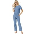 thumbnail image 2 of LANBAOSI Womens Pajama Set Ribbed Knit Short Sleeve Tops & Long Pjs Pants with Pockets 2-Piece Summer Soft Sleepwear Set, Size M, 2 of 7