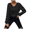 thumbnail image 1 of Camiseta de talla grande para mujer, informal, holgada, de Color sólido, manga larga, cuello en V Fridja fjkfkj4101, 1 of 7