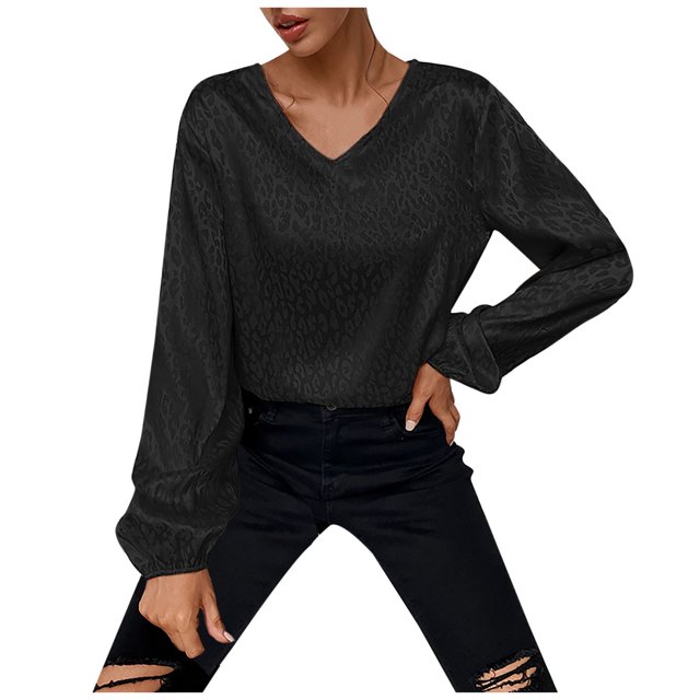Camiseta de talla grande para mujer, informal, holgada, de Color sólido, manga larga, cuello en V Fridja fjkfkj4101