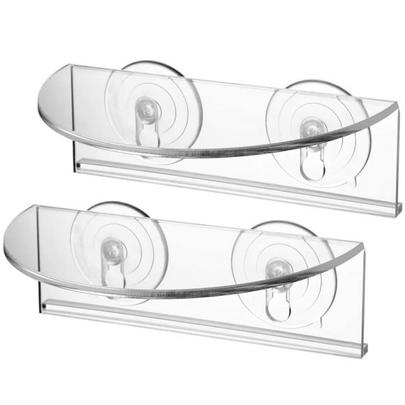 Qucyy 2pcs Suction Cup Shelves Transparent Load-Bearing Bracket Acrylic Window Shelf