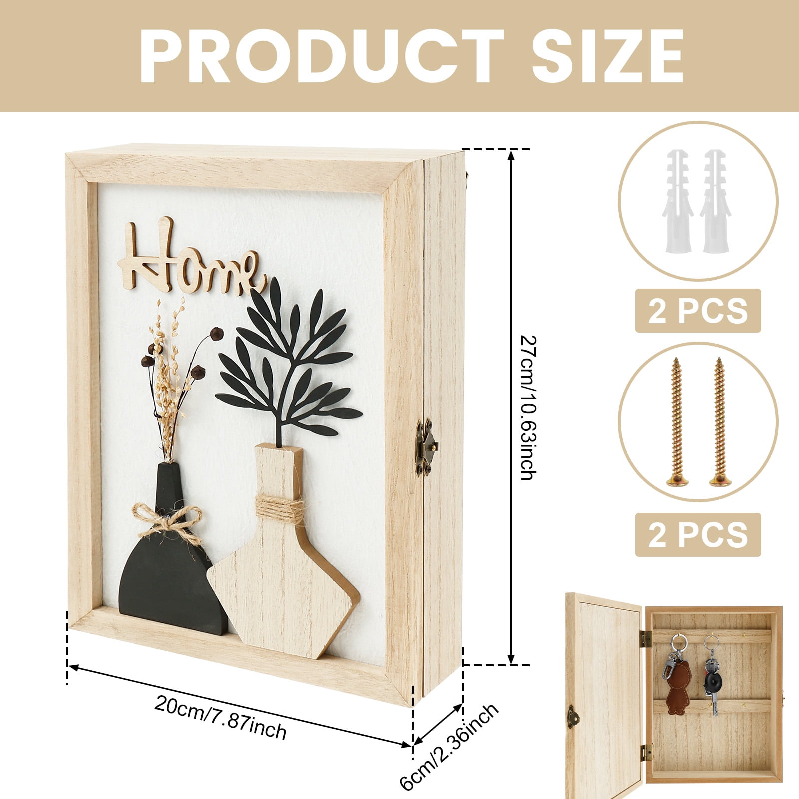Sutowe Wooden Key Box Decorative Wall Mount Wooden Key Holder with 6 Hooks Rustic Access Card Hanger Organizer for Home Entryway Hallway