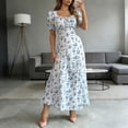 thumbnail image 2 of ASEIDFNSA Women Floral A Line Dress Square Neck Puff Sleeve Smocked Summer Midi Dress, 2 of 4