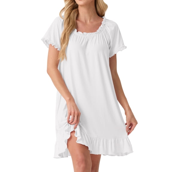 MINTREUS Nightgowns for Women Vintage House Dress Short Sleeve Night Shirts with Pockets S-3X