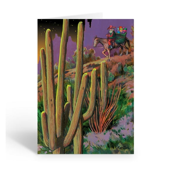 Western Cowboy Santa in the Desert Christmas Card - 18 Cards and 19 Envelopes -