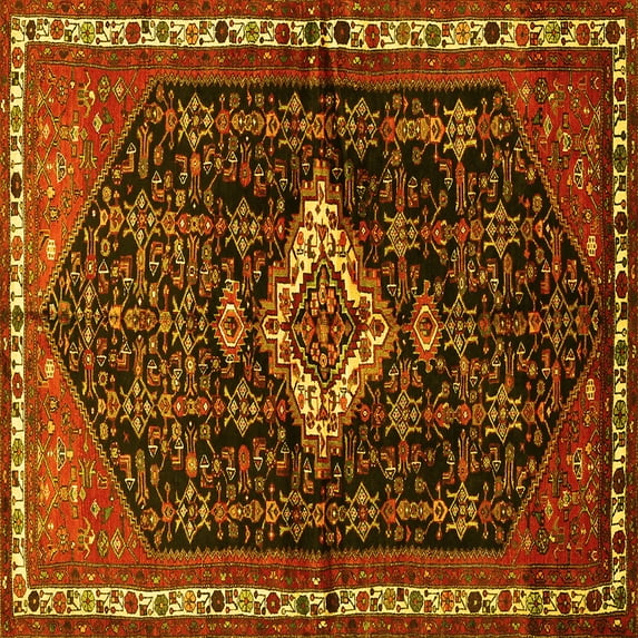Ahgly Company Indoor Square Persian Yellow Traditional Area Rugs, 6' Square