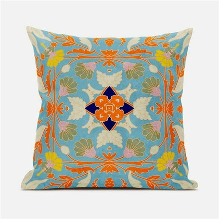 

Amrita Sen Designs CAPL814FSDS-ZP-16x16 16 x 16 in. Venetian Flower Paisley Duo Suede Zippered Pillow with Insert - Light Blue & Orange