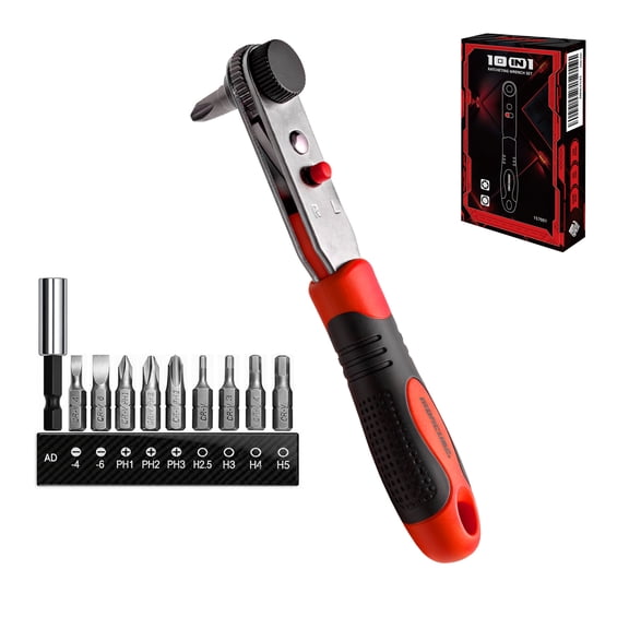 IRONCUBE 10-Piece Right-Angle Ratchet Screwdriver Set, Magnetic Low-Profile Handle