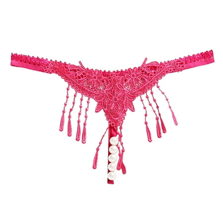 

sebtyili womens embroidered transparent panties pearl massage low waist open file ultra thin panties