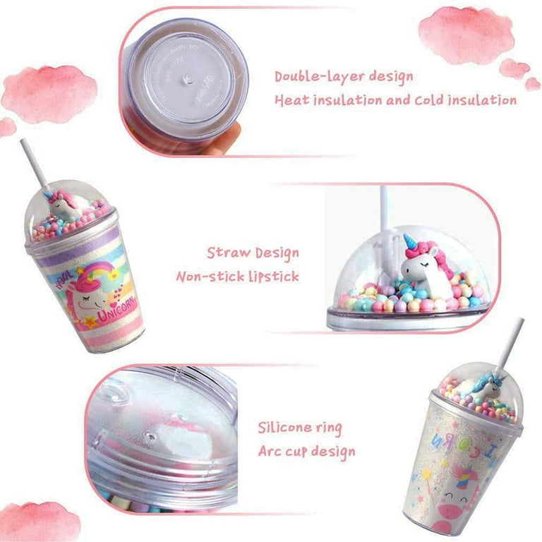 Unicorn Drinking Cup with Straw Kid Travel Tumbler Glitter Ice Coffee Mugs  Plastic Cup for Party Gift (pink unicorn, 6.5 * 20cm))