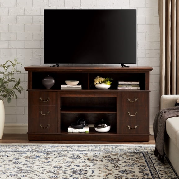 Retro TV Stand with Storage for TVs up to 65", Mid Century Modern TV Stand & Entertainment Center with Shelf, TV Stand for Media, TV Console Table for Living Room Espresso 60"W*15.75"D*34.25"H