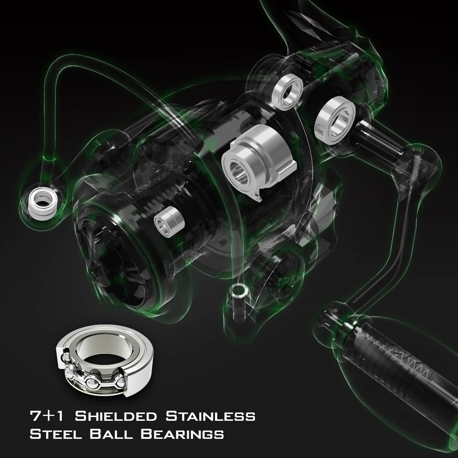 KastKing 5000 Fishing Spinning Reel Carbon Fiber 22LBs Max Drag -7+1 Stainless BB-Green