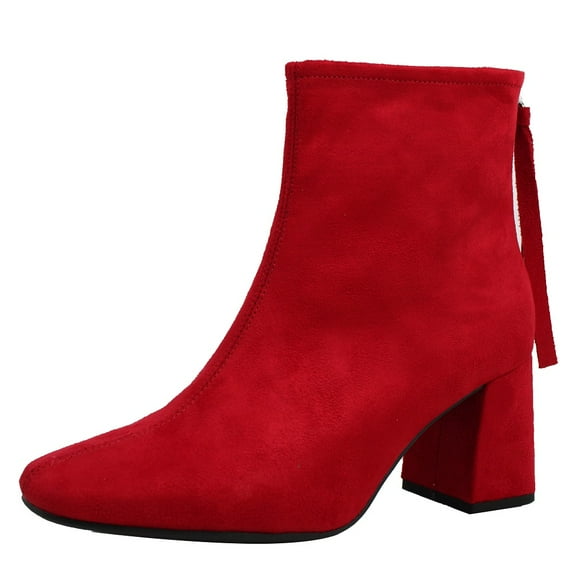 Delicious Women's Faux Suede Tassel Square Toe Ankle Bootie, Red , 11 M US