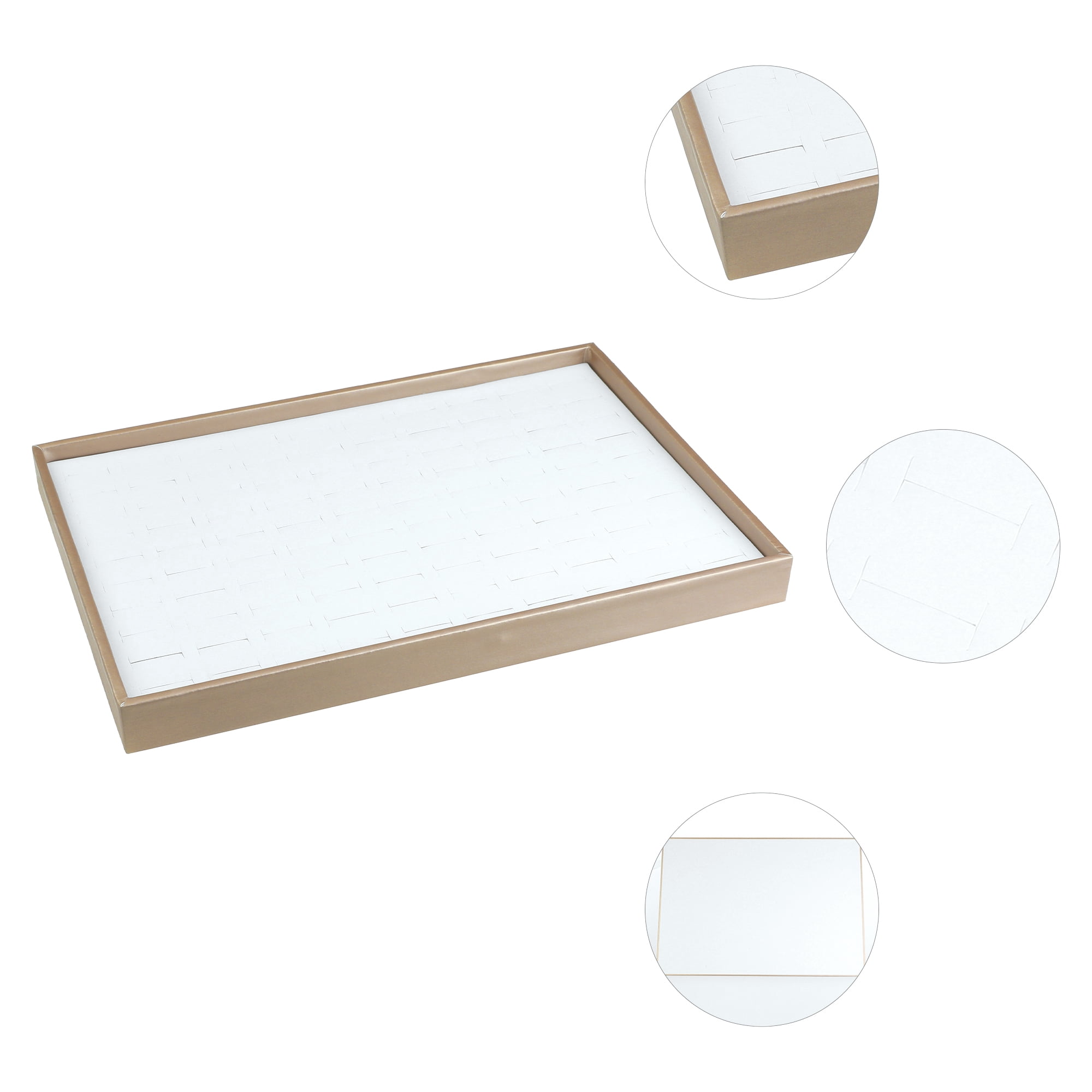 Unique Bargains PU Leather Jewelry Organizer Trays Boxes with Removable Divider White