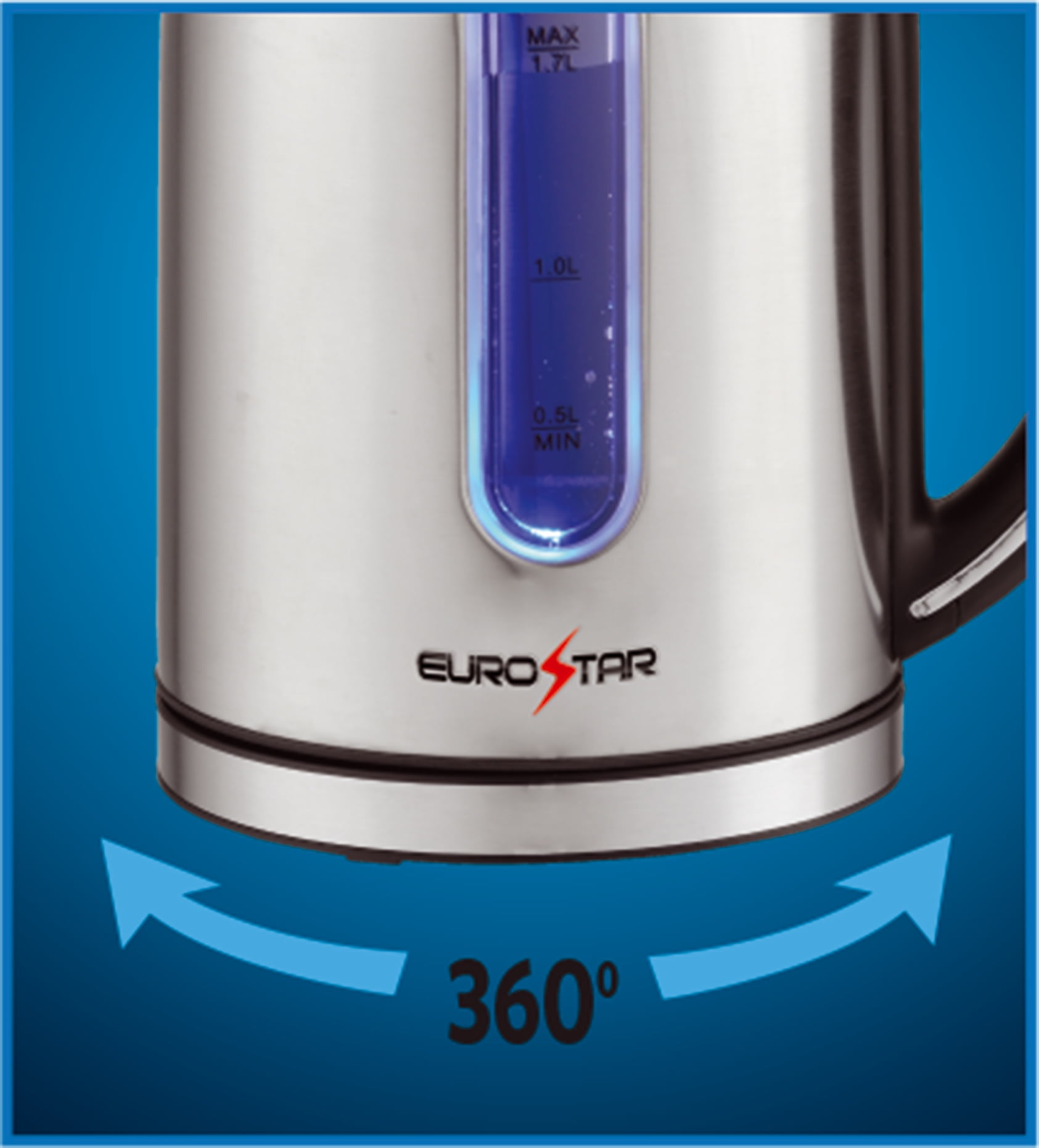 EUROSTAR EKS17S 1.7L Electric Stainless Steel Electric Kettle, Silver