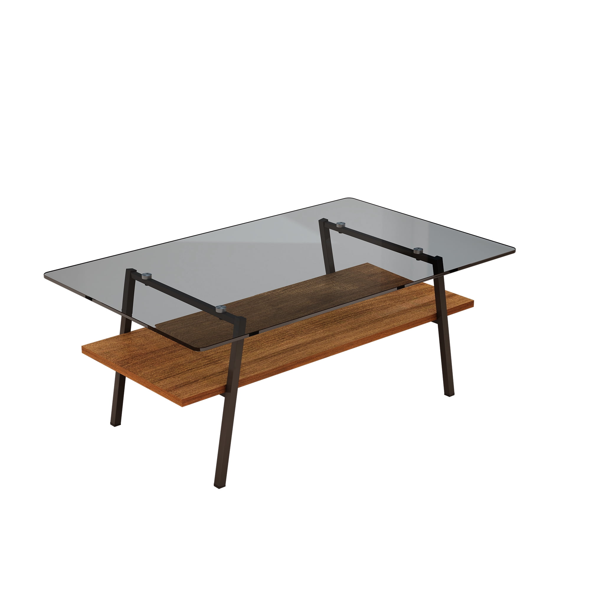 MAYEERTY Rectangle Coffee Table with Tempered Tempered Glass Top and Black Metal Legs