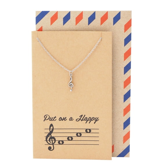 Quan Jewelry Treble Clef Pendant Music Necklace for woman, Gift for Music Lovers, Silver tone
