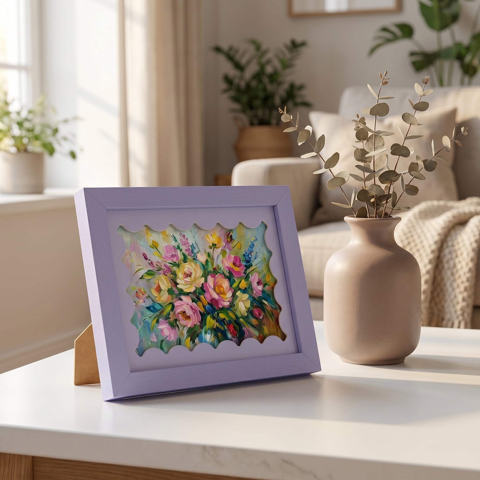 Unique Bargains Cute Wavy Picture Frame MDF Wood for Tabletop Display Purple 5" x 7"