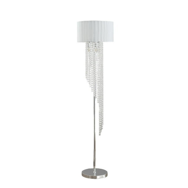 Lámpara de pie Benzara Mero, pantalla blanca, 167 cm, cadenas de cristal