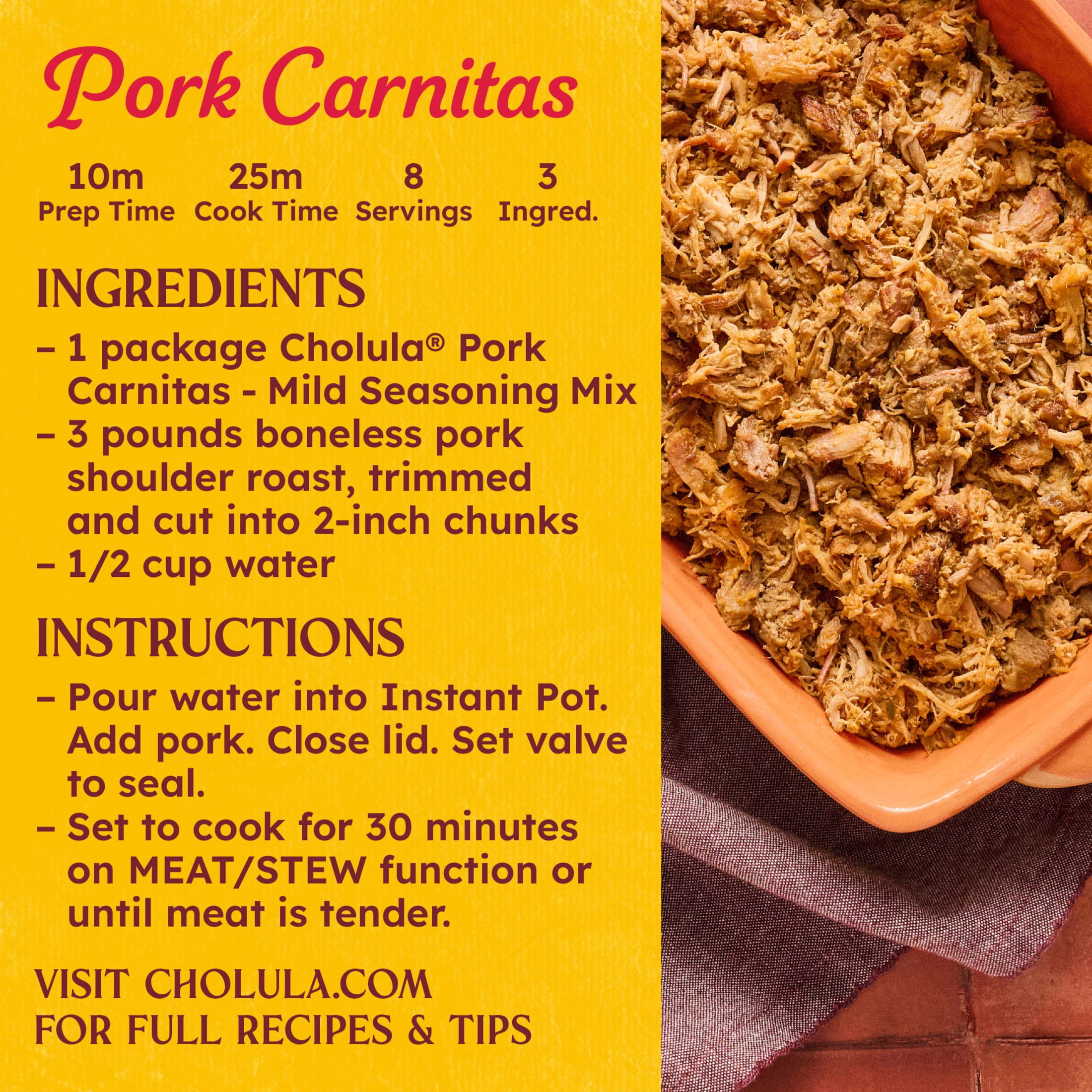 Cholula Pork Carnitas - Mild Seasoning Mix, 1.3 oz Bag
