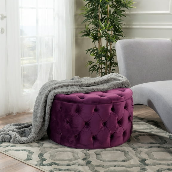 Noble House Merryl Plush Velvet Ottoman, Purple