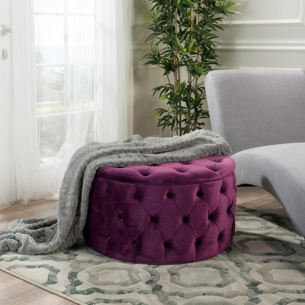 Maelyn New Velvet Ottoman, Purple