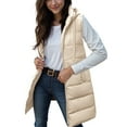 thumbnail image 3 of larppty Women Long Vest Solid Color Sleeveless Hood Winter Warm Puffer Vest Outwear (White, S), 3 of 7
