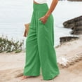 thumbnail image 6 of VSSSJ Womens Wide Leg Pants With Pockets Loose Fit High Waist Cotton Linen Casual Elastic Waist Comfortable Flowy Trousers Beach Vacation Outfits Dark Green XL, 6 of 9