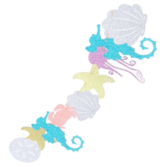 Hawaiian Luau Party Garland with Seahorse, Jellyfish, Seashell, Crab & - Glitter Banner for Pool Birthday Decor