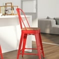 thumbnail image 3 of Merrick Lane 24" Tall Red Metal Counter Height Dining Stool with Curved Slatted Back and Textured Wood Seat, 3 of 7