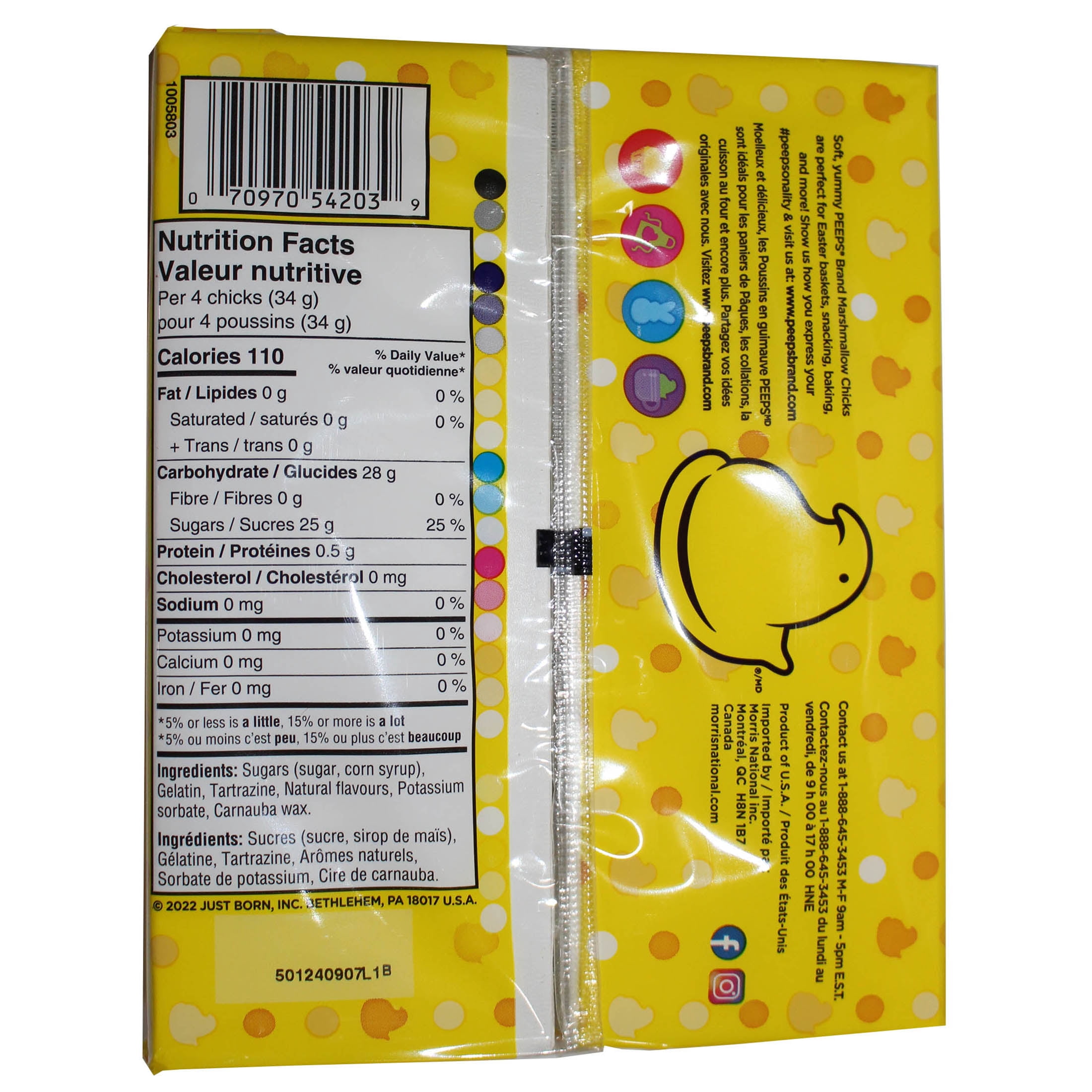 Poussins en Guimauve Jaune Peeps 10mcx/85g Sans Gras/Sans Gluten