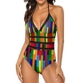 thumbnail image 2 of Color Block Swimsuit Gre Red Yellow One Piece Swimwear Push Up Aesthetic Bathing Suits Sexy Beach Graphic Swimsuits, 2 of 7