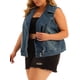 thumbnail image 4 of Chaquetas de mezclilla para mujer de tallas grandes Agnes Orinda para 2023, chaqueta de motocicleta sin mangas con cremallera, chaleco de mezclilla azul 4X, 4 of 5