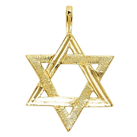 Star of David Charm 14k Yellow Gold Medallion Religious 25mm x 22mm Diamond Cut Pendant