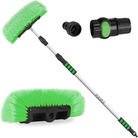Car Wash Brush with Long Handle, Flow-Thru Soft Bristle Car Cleaning Brush with Extendable Handle and Hose Attachment for Car, RV, SUV, Truck, Boat, House Siding, Solar Panels,