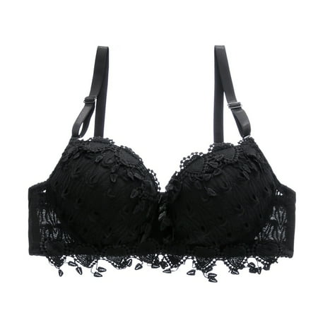 

Solid Color Lace Breathable Adjustable Elasticity Comfortable Bras Black 75B