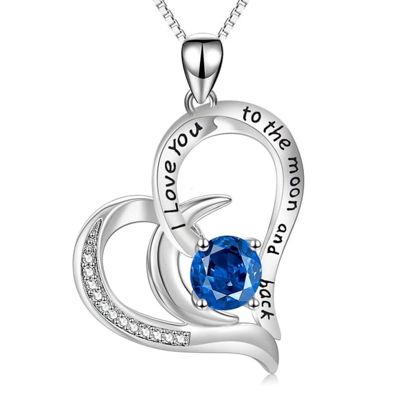 AOBOCO Gifts for Mom, I Love You Necklace Sterling Silver Infinity Love Heart Pendant with Sapphire, Jewelry Presents for Women