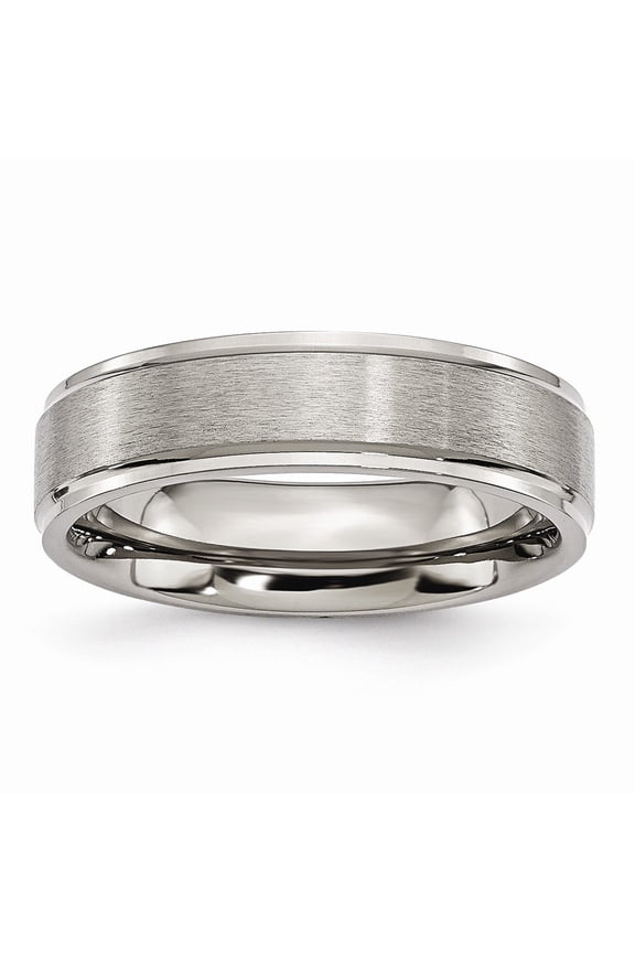 Grey Titanium Ring Band Wedding Ridged Comfort Edge 6mm Brushed and Polished