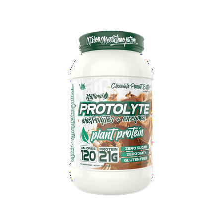 Protolyte Natural Plant Protein by VMI Sports with Electrolytes and Enzymes | Zero Sugar – Zero Dairy – Gluten Free | 20 G Protein + 10.5 G of EAA’s (Chocolate Peanut Butter)