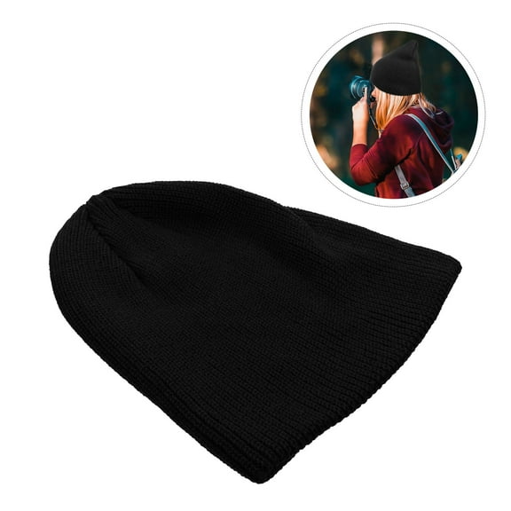 OUNONA Woolen Cap for Women Black Knit Hat with Warmth Retention and Comfortable Fit 1pc