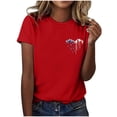 thumbnail image 4 of TSADFHJI Hauts Femmes Crop Mode Féminine Jour de l'Indépendance Drapeau Col Rond Double Lettre Imprimé Manches Courtes T-Shirt 5 TTG Rouge, 4 of 4